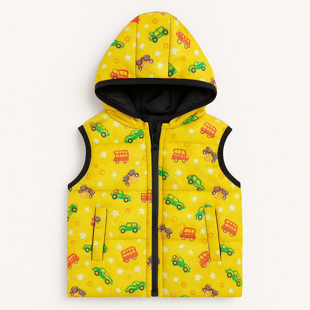 yellow sleeveless puffer jacket