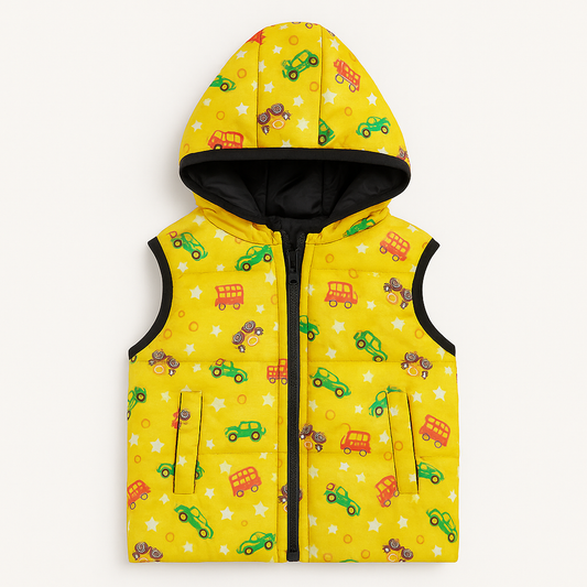 yellow sleeveless puffer jacket