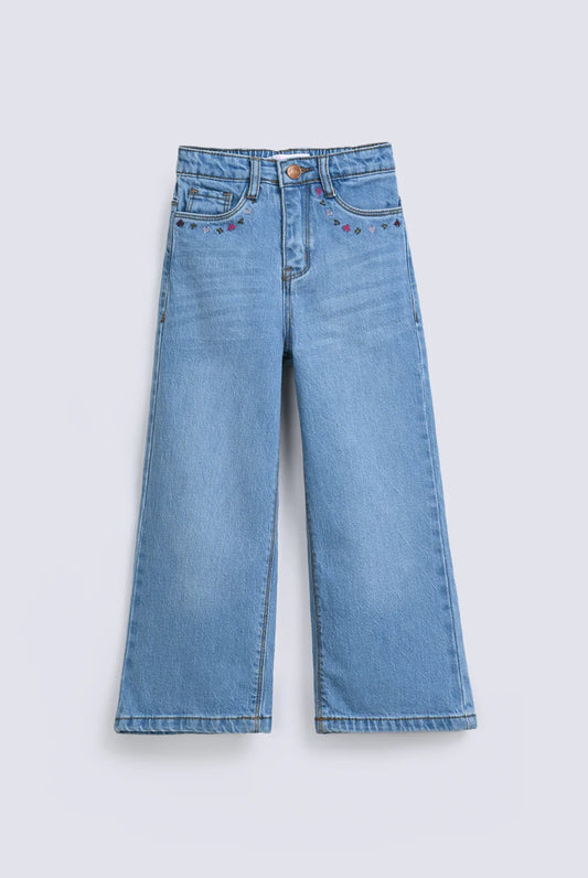 GIRLS LOOSE EMBROIDERED DENIM