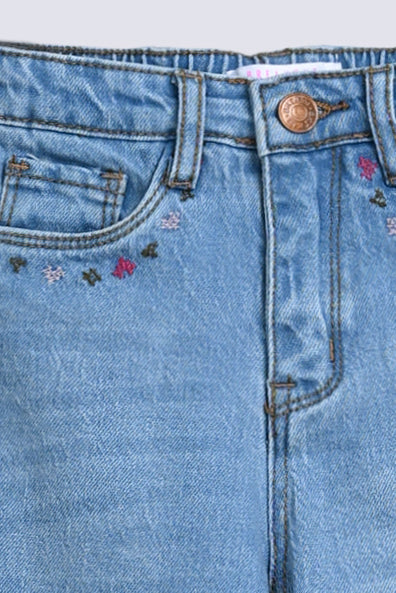 GIRLS LOOSE EMBROIDERED DENIM