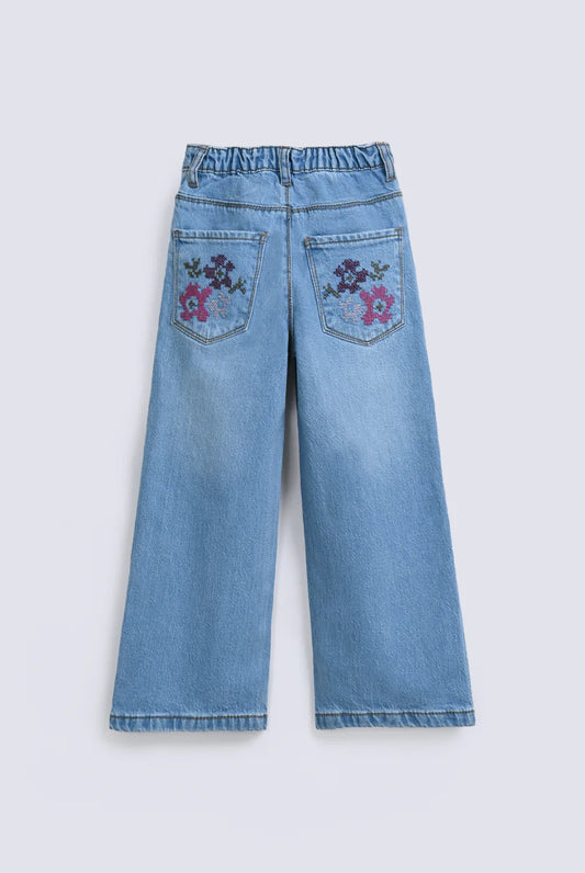 GIRLS LOOSE EMBROIDERED DENIM